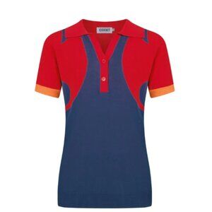 Oxknit Vintage Red Style V-Neck Knitted Polo Shirt NWT 100% Cotton Small